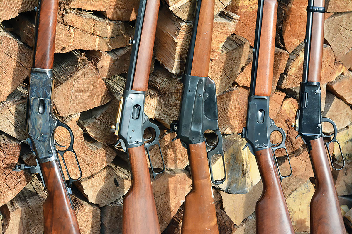 There is a huge variety of aperture sights to fit a variety of field rifles, but they are especially popular  on lever actions: (1) Uberti 1873 with Tang mounted sight, (2) 1894 Marlin with Skinner Express,  (3) 1895 Browning with Williams Foolproof, (4) 1894 Marlin with X-S aperture and (5) Henry Frontier  with Skinner Rimfire.